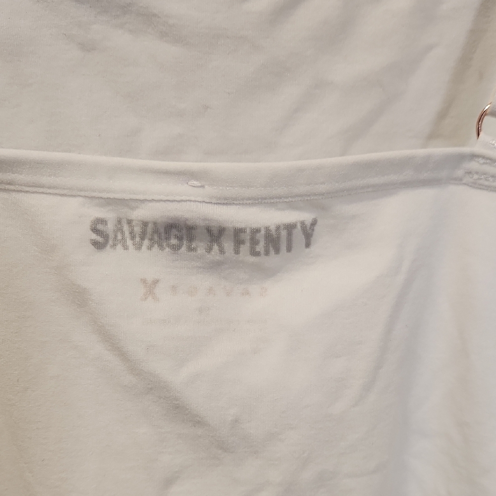 Savage X Fenty White Slim-Strap Scoop‎ Bodysuit with Logo Seamless Teddy Size 2X - Picture 3 of 12